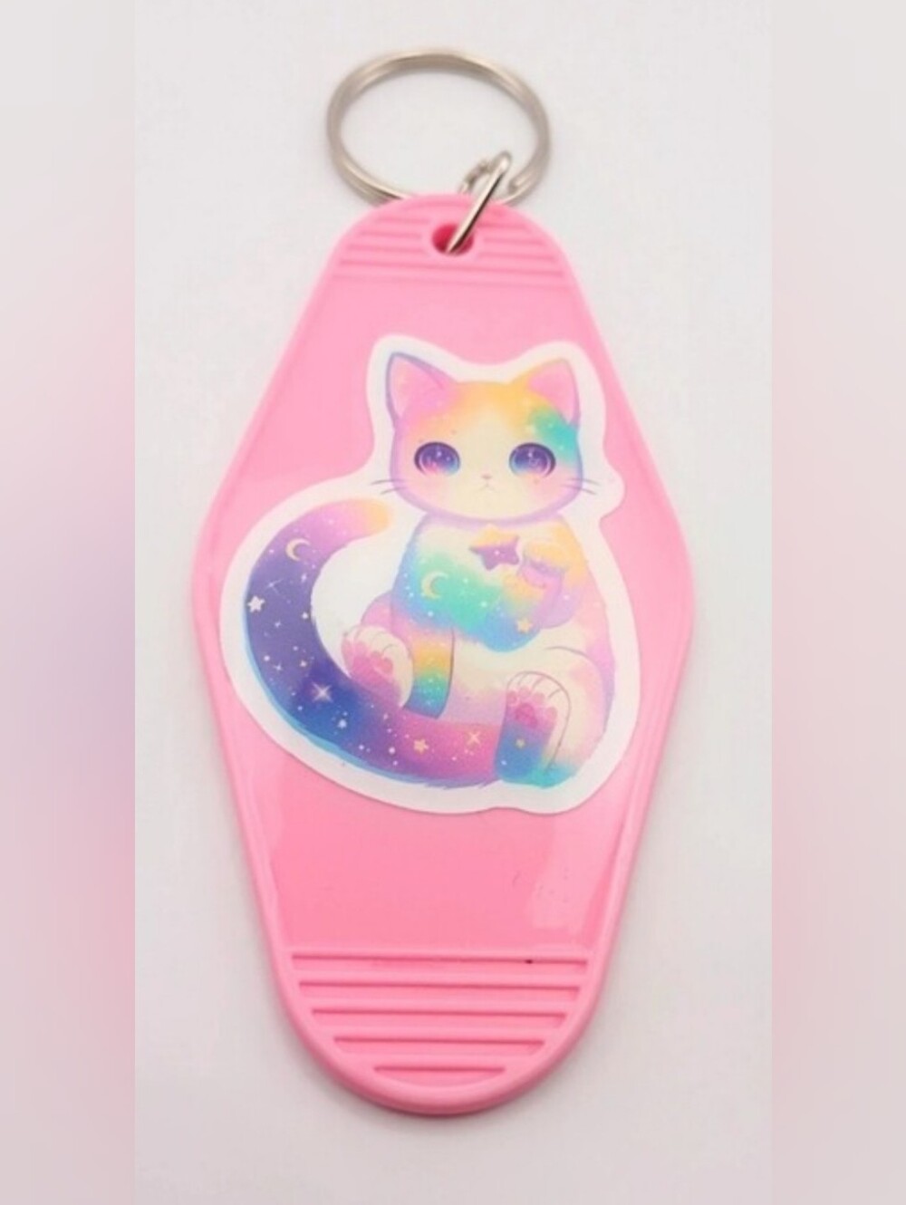 Motel Keychain Custom Retro Styled Pink Cat Cosmo Keyring